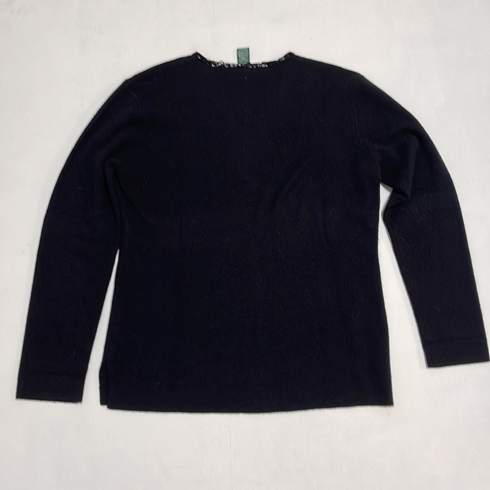 VINTAGE Lauren Ralph Lauren Woman Black V Neck Wool Sweater Size Petite P/M - Picture 8 of 10